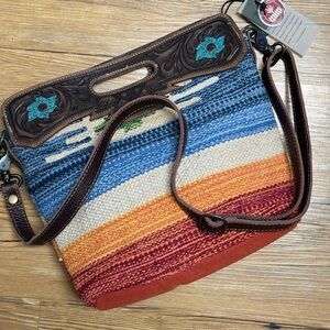 Myra Bag Colorful Striped Crossbody with Floral Accents